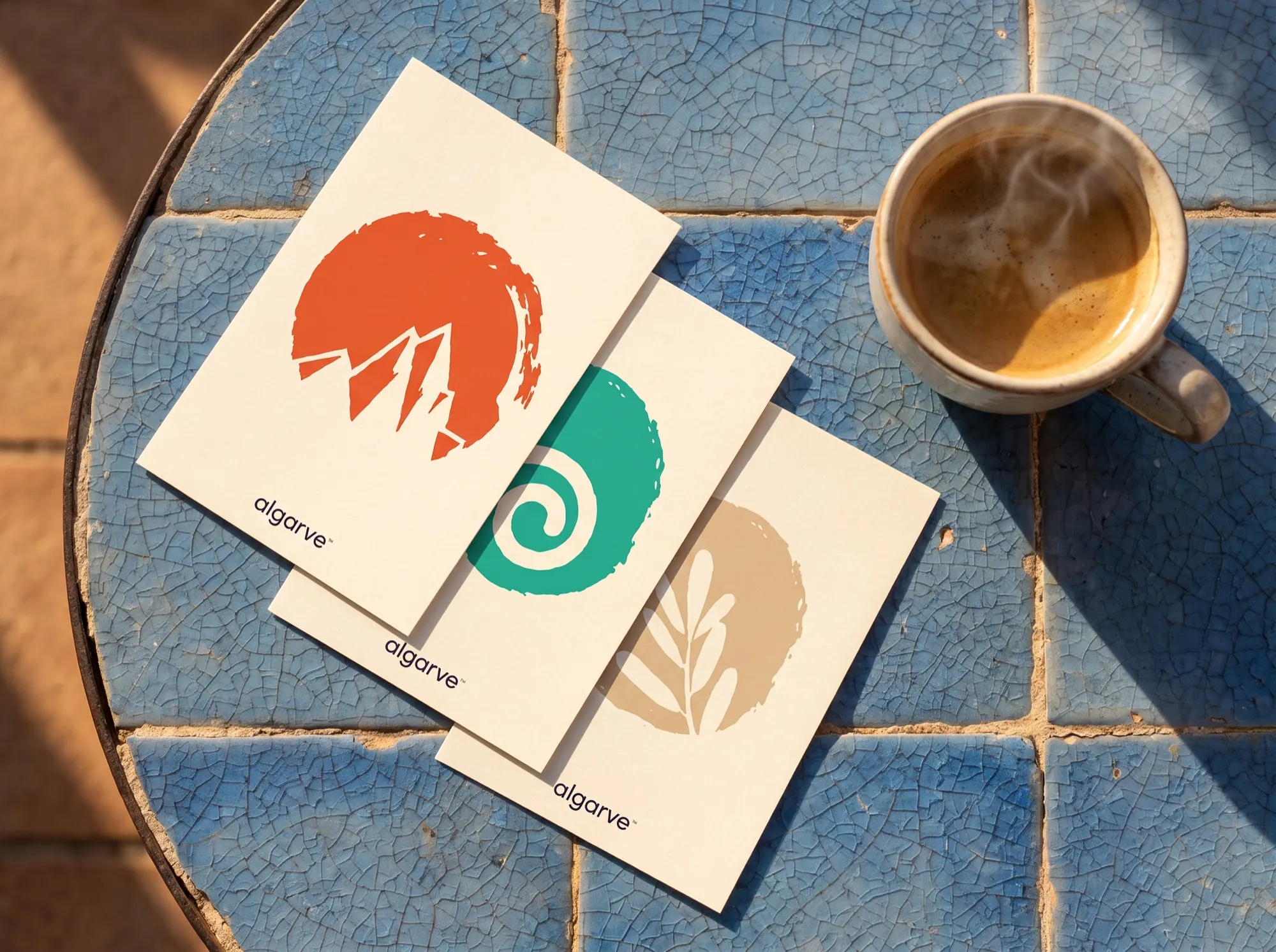 Postcard set on azulejo tiles.