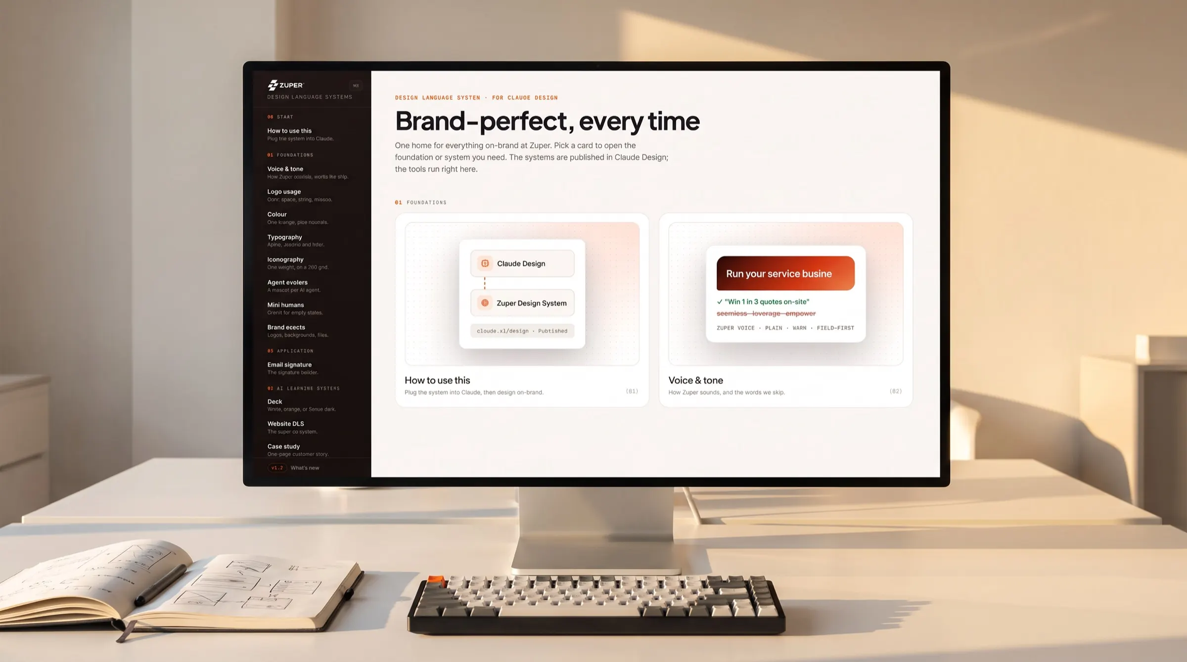 Zuper Design Language System on a desktop monitor